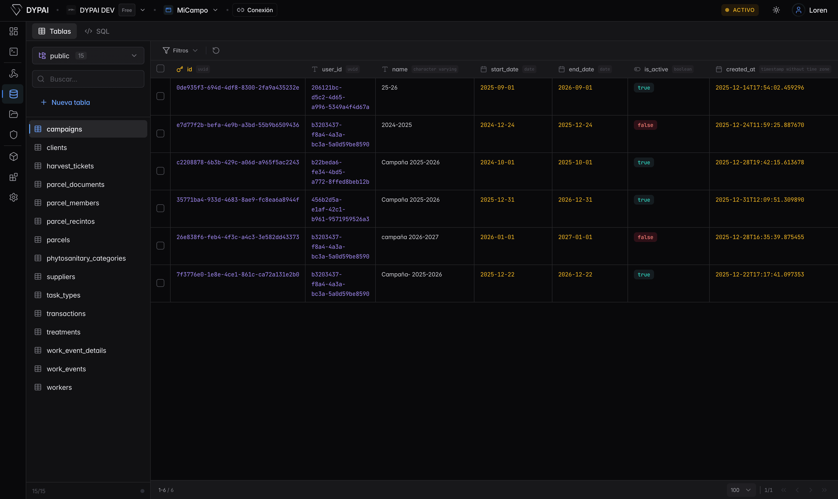 DYPAI database table editor