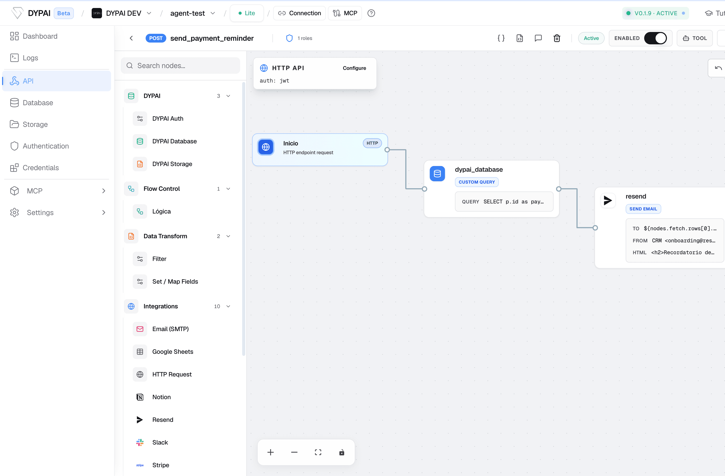 DYPAI appliance showing API, database, auth and storage online